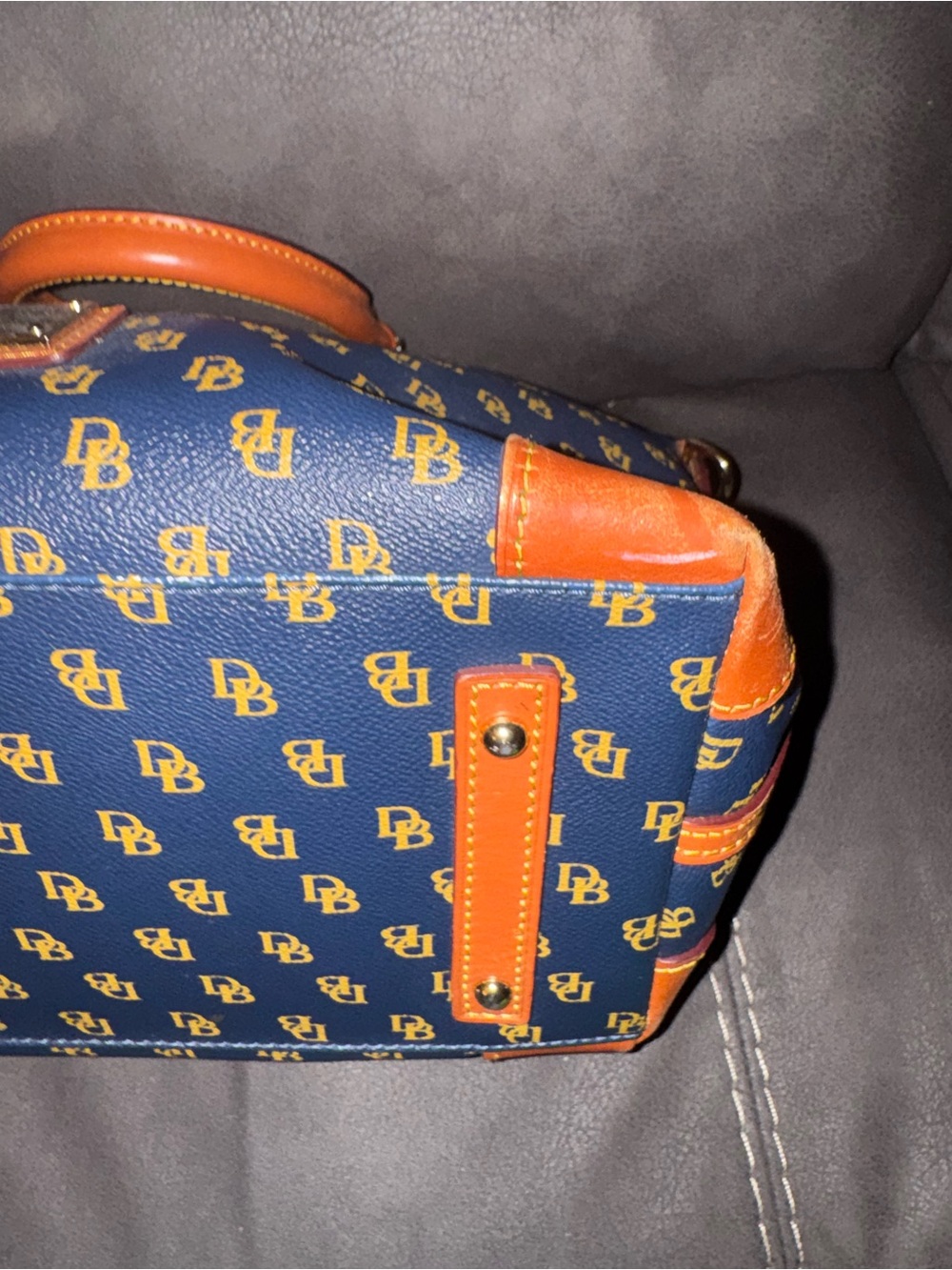 Dooney & Bourke Navy Logo Dome Satchel with Brown Trim - Picture 13 of 16
